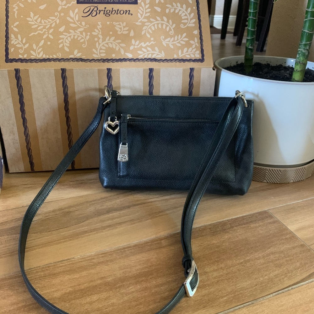 Brighton Bria Black Leather Messenger Purse